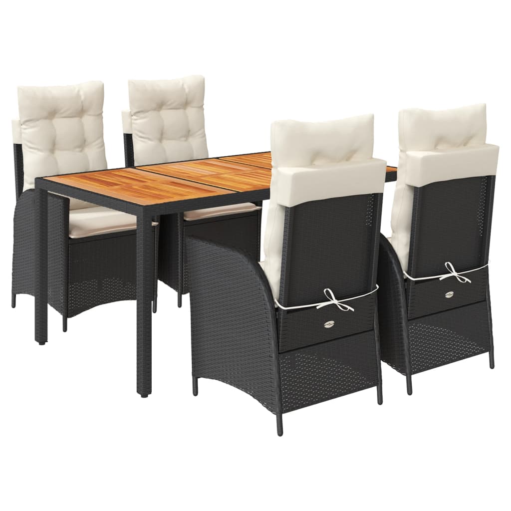 Garden Dining Set Black Poly Rattan 5 Piece Removable Covers