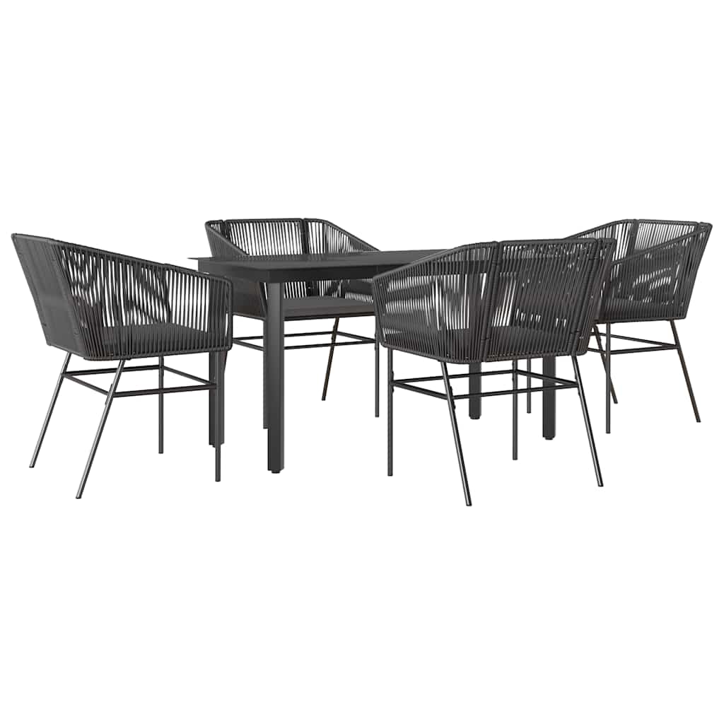 Garden Dining Set Black Poly Rattan 5 Piece