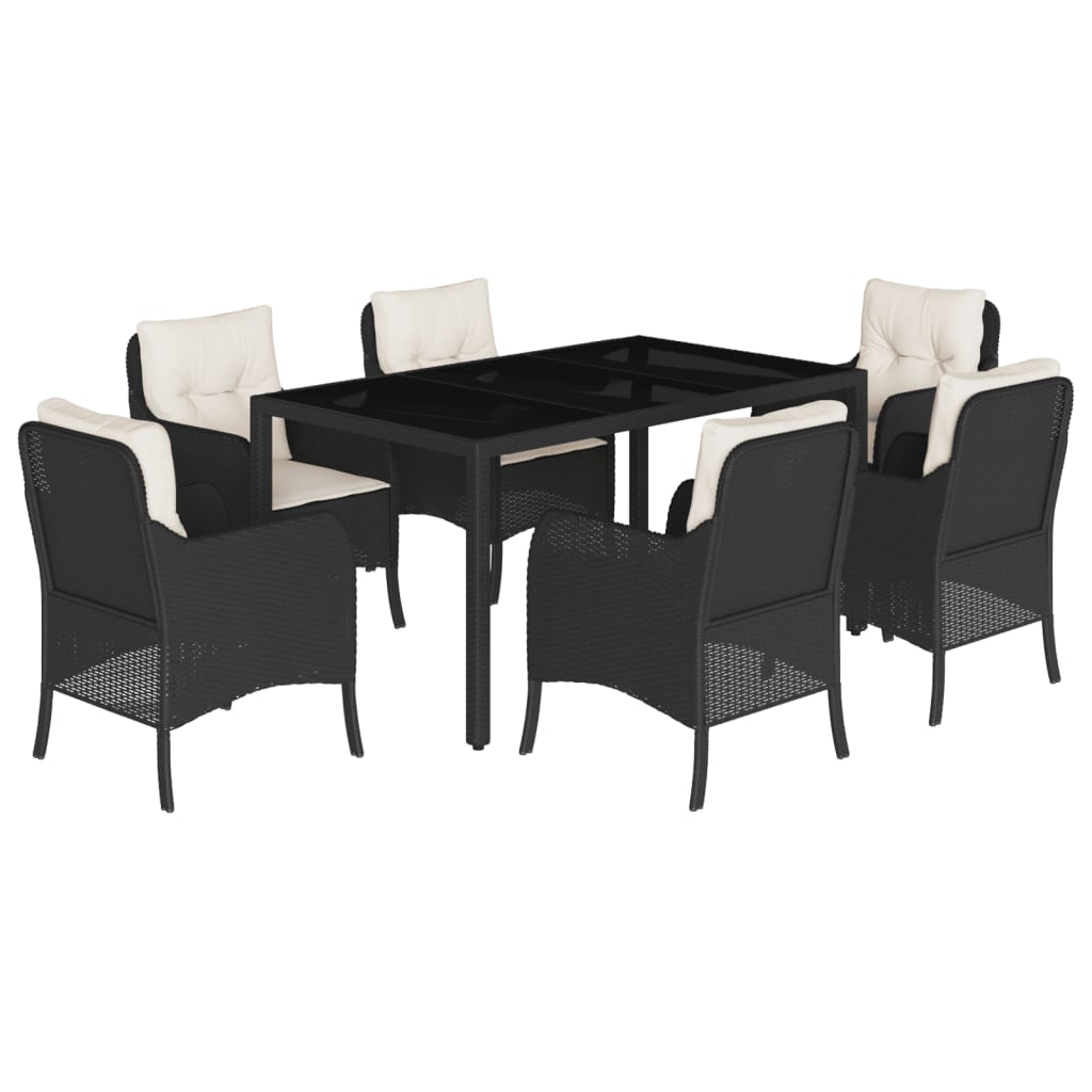 Garden Dining Set Black Poly Rattan 6-seater Removable Covers