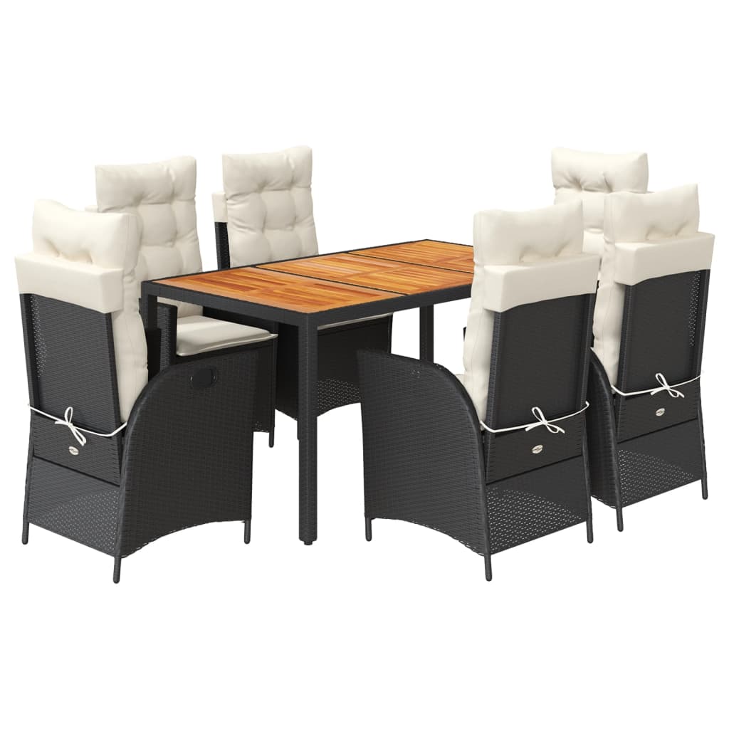 Garden Dining Set Black Poly Rattan 7 Piece Adjustable Armrests