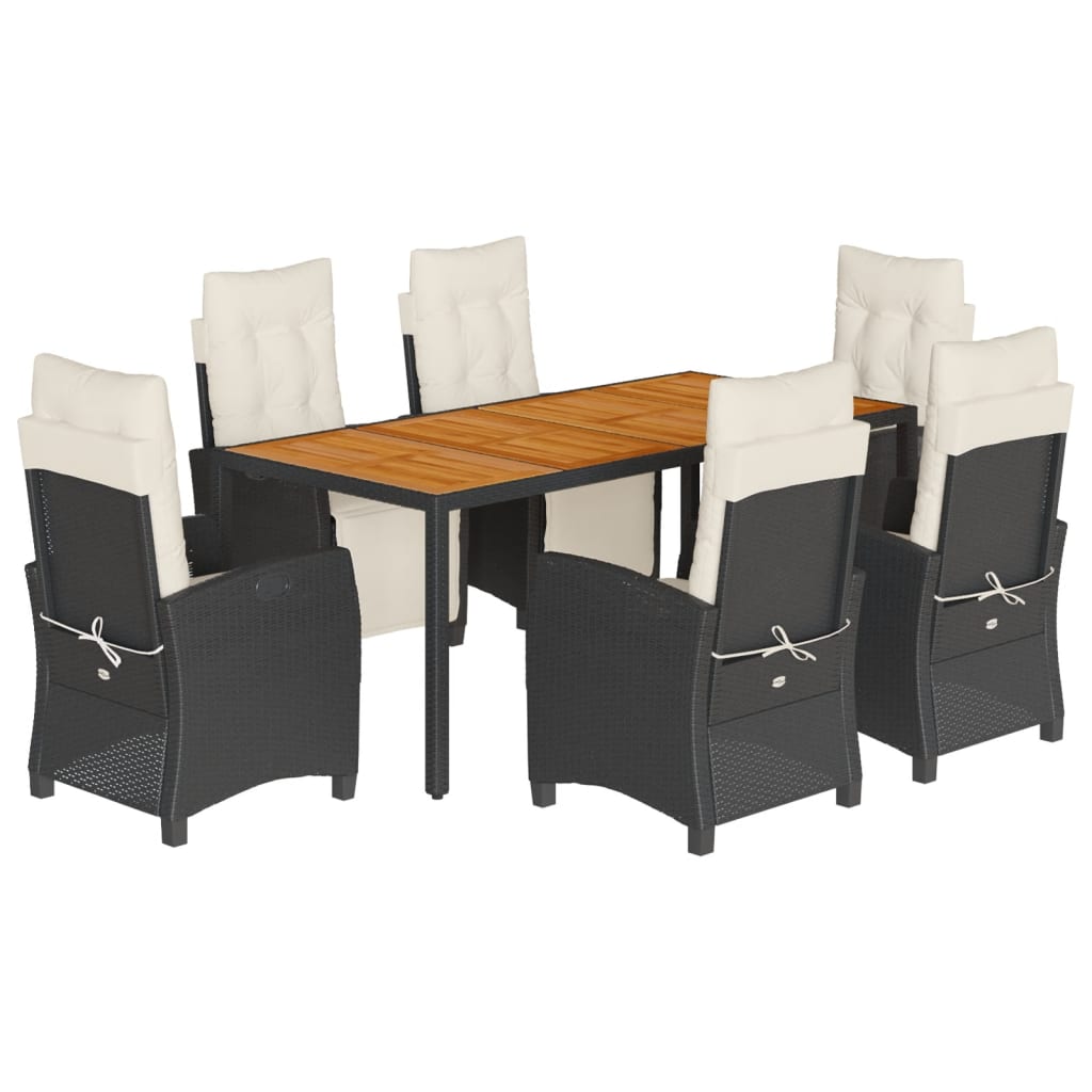 Garden Dining Set Black Poly Rattan 7 Piece Set