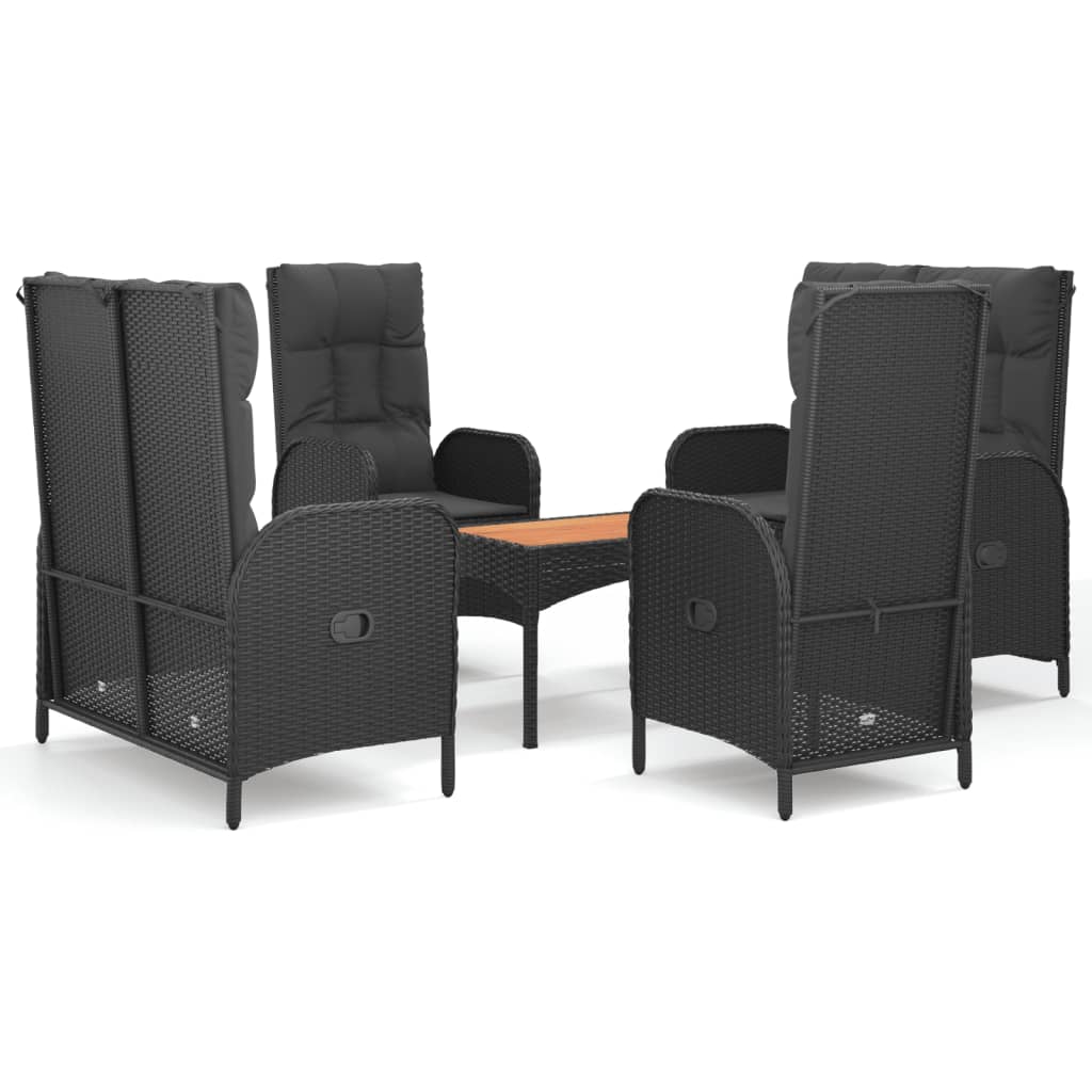 Garden Dining Set Black Poly Rattan Large Adjustable Armrests