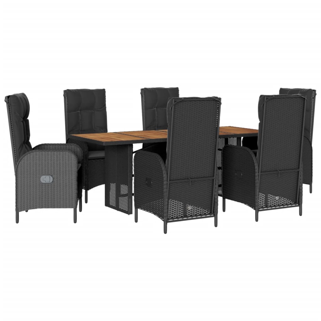 Garden Dining Set Black Poly Rattan Large Adjustable Armrests