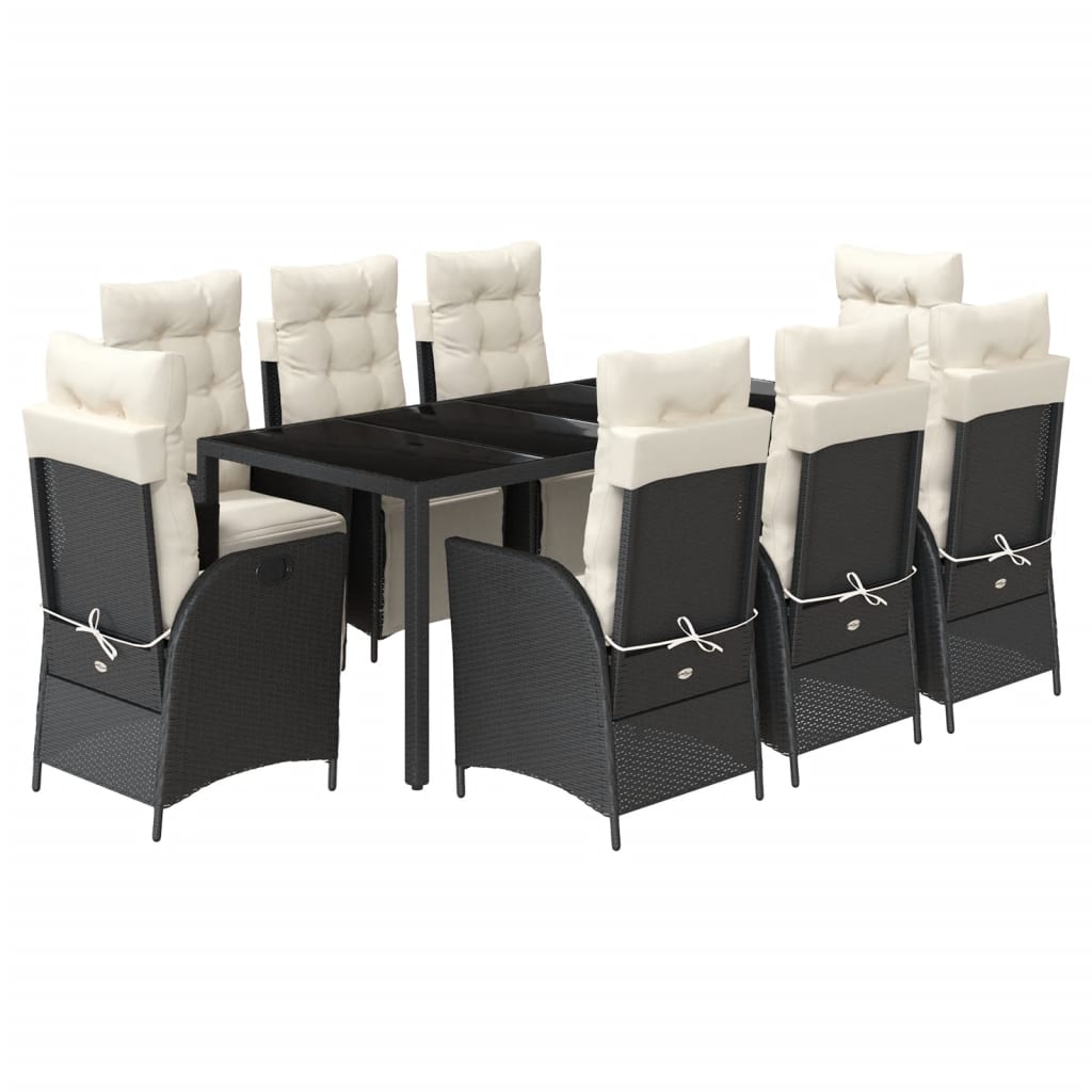 Garden Dining Set Black Poly Rattan Large Removable Covers