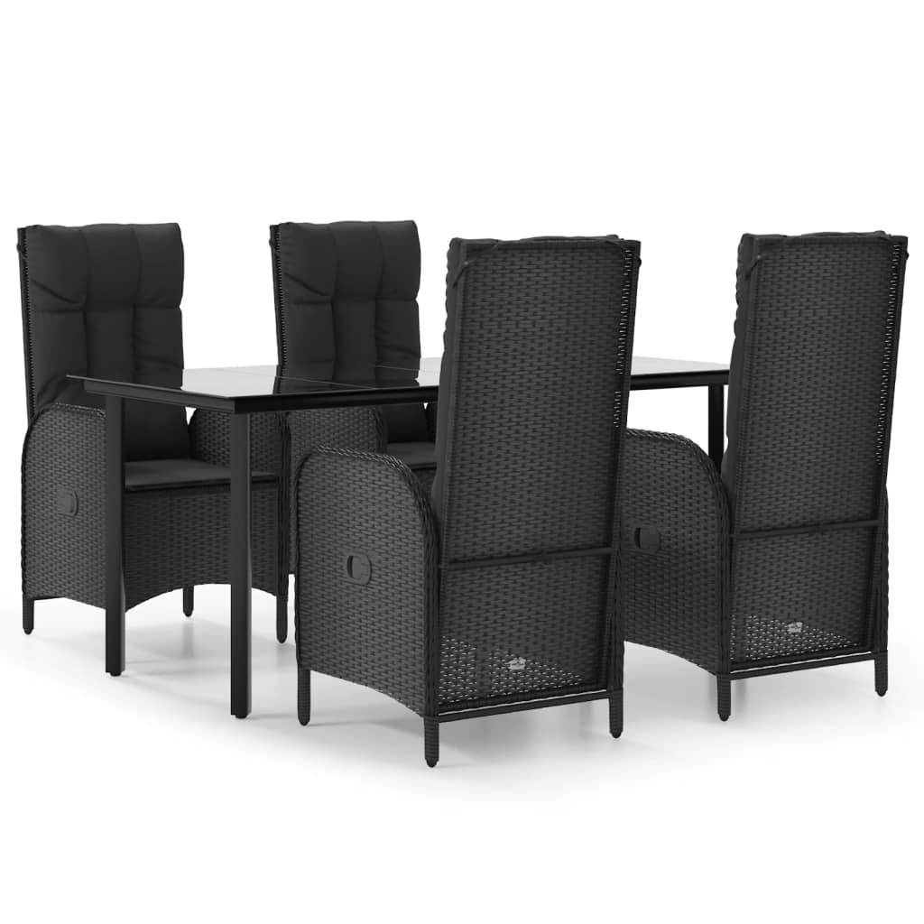 Garden Dining Set Black Poly Rattan Medium Adjustable Armrests