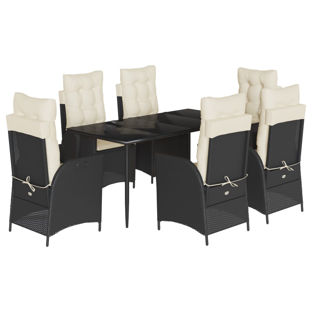Garden Dining Set Black Poly Rattan Medium Adjustable Armrests