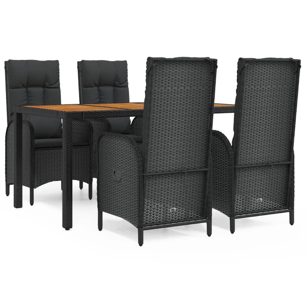 Garden Dining Set Black Poly Rattan Medium Adjustable Armrests