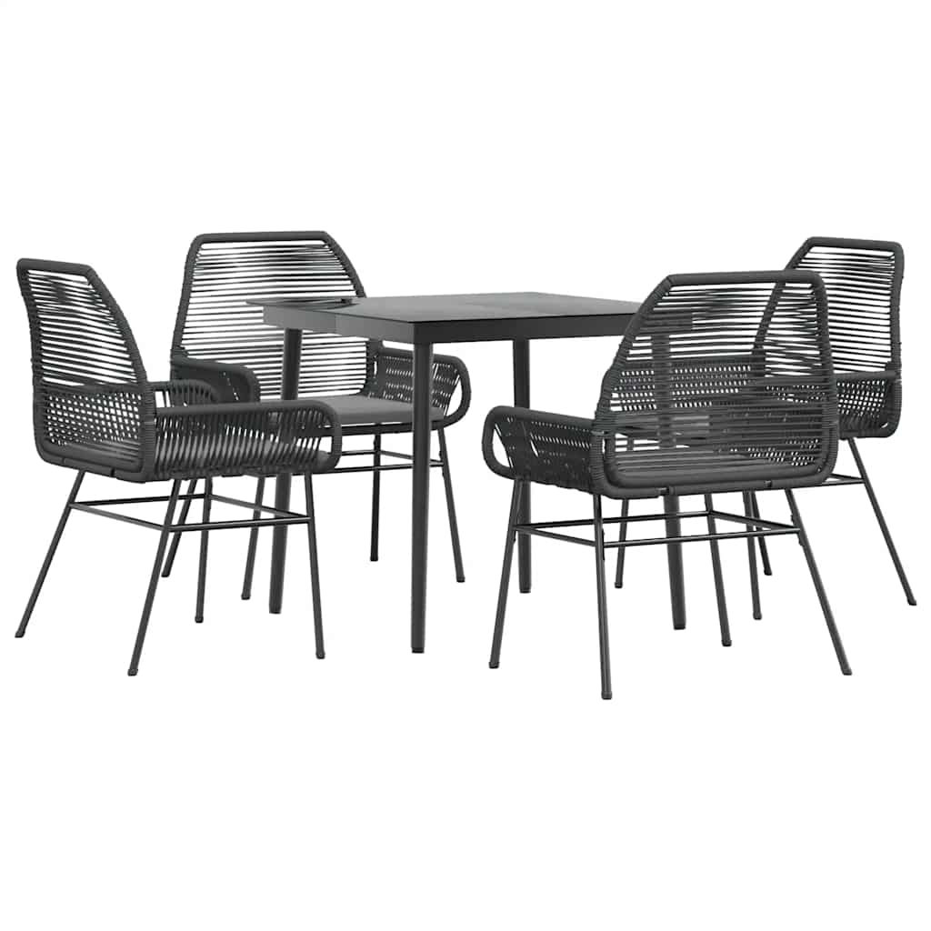 Garden Dining Set Black Poly Rattan Medium Removable Covers