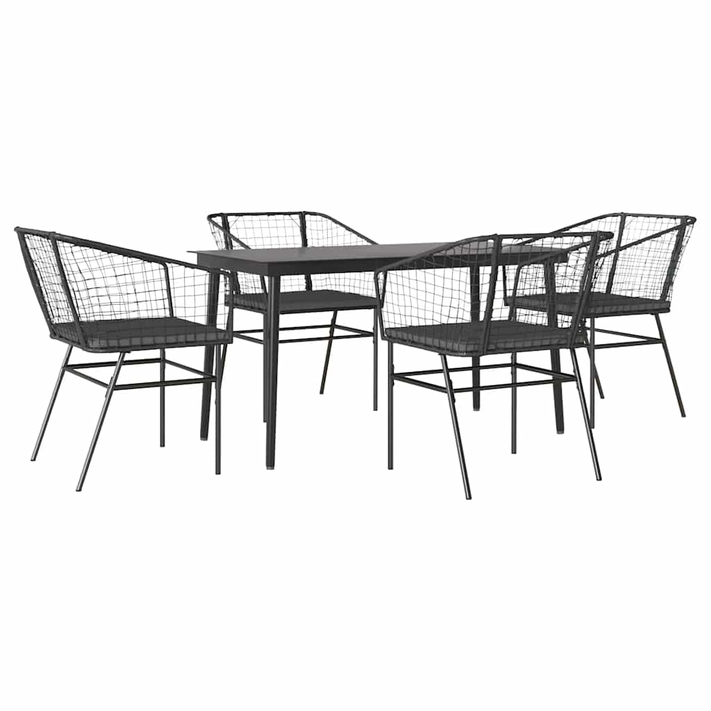 Garden Dining Set Black Poly Rattan Medium Removable Covers