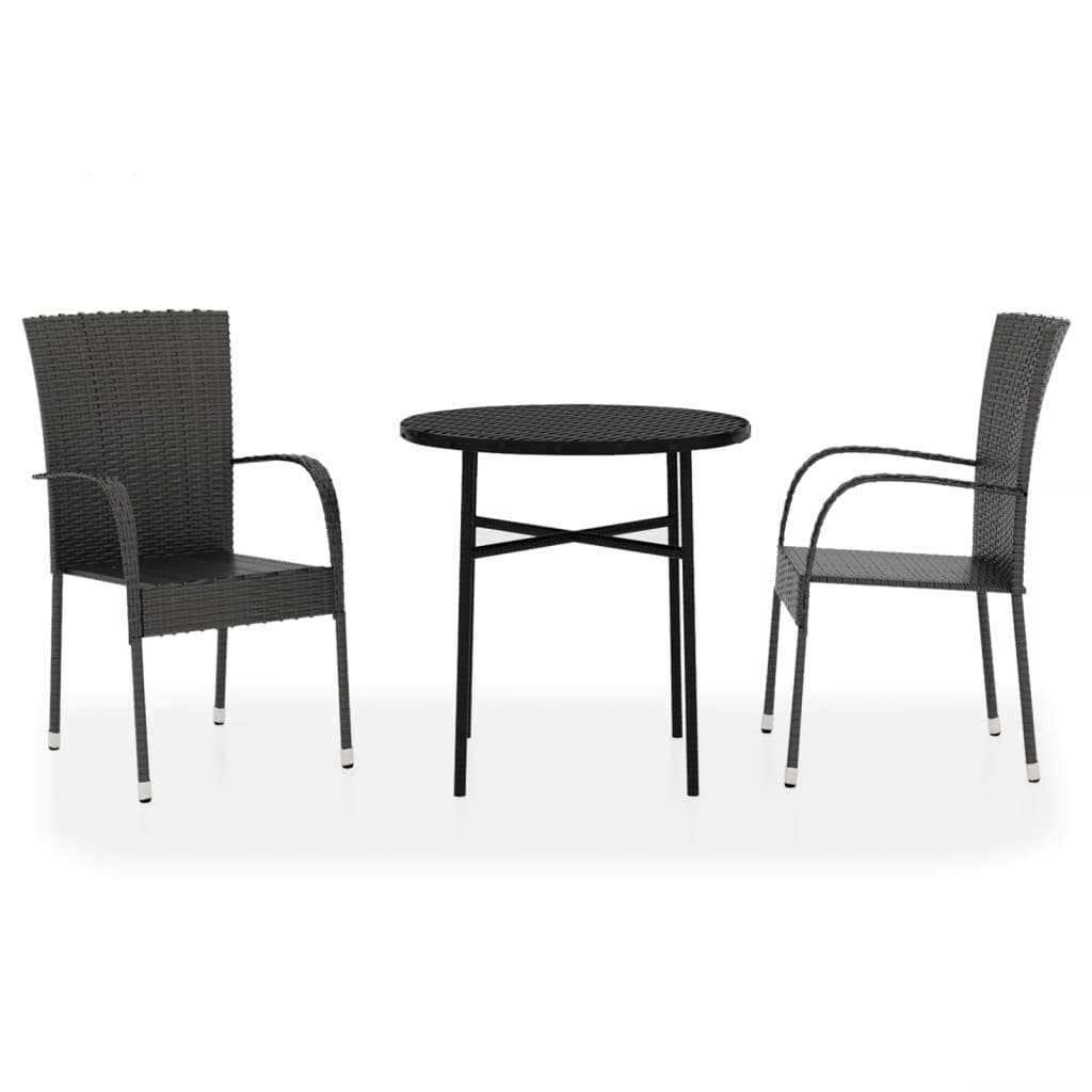 Garden Dining Set Black Poly Rattan, Powder-Coated Steel, PP board