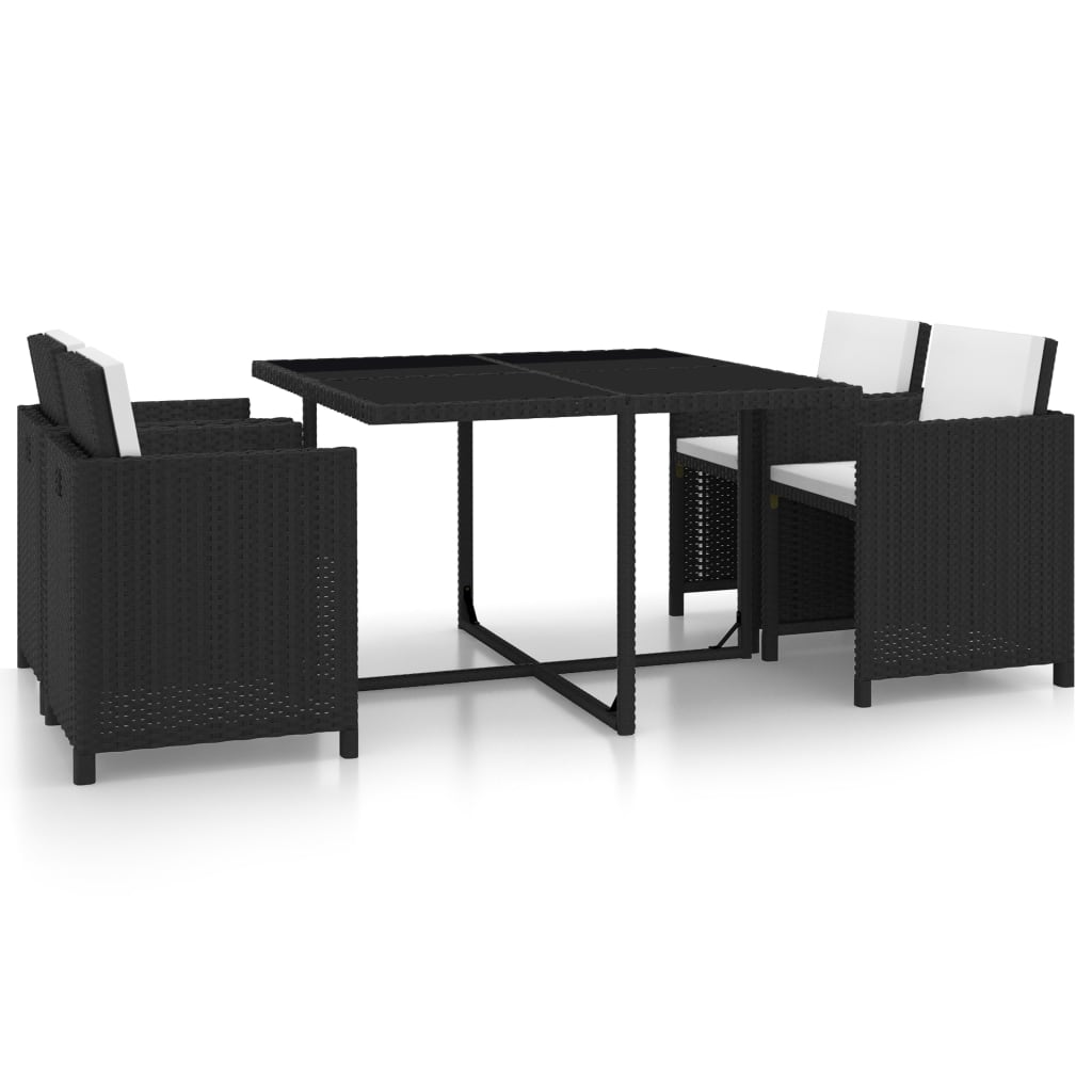 Garden Dining Set Black Poly Rattan Removable Covers