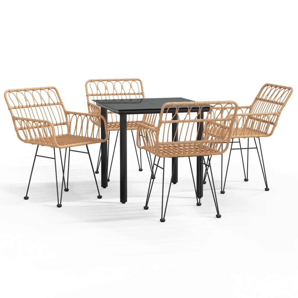 Garden Dining Set Black Poly Rattan Standard Durable