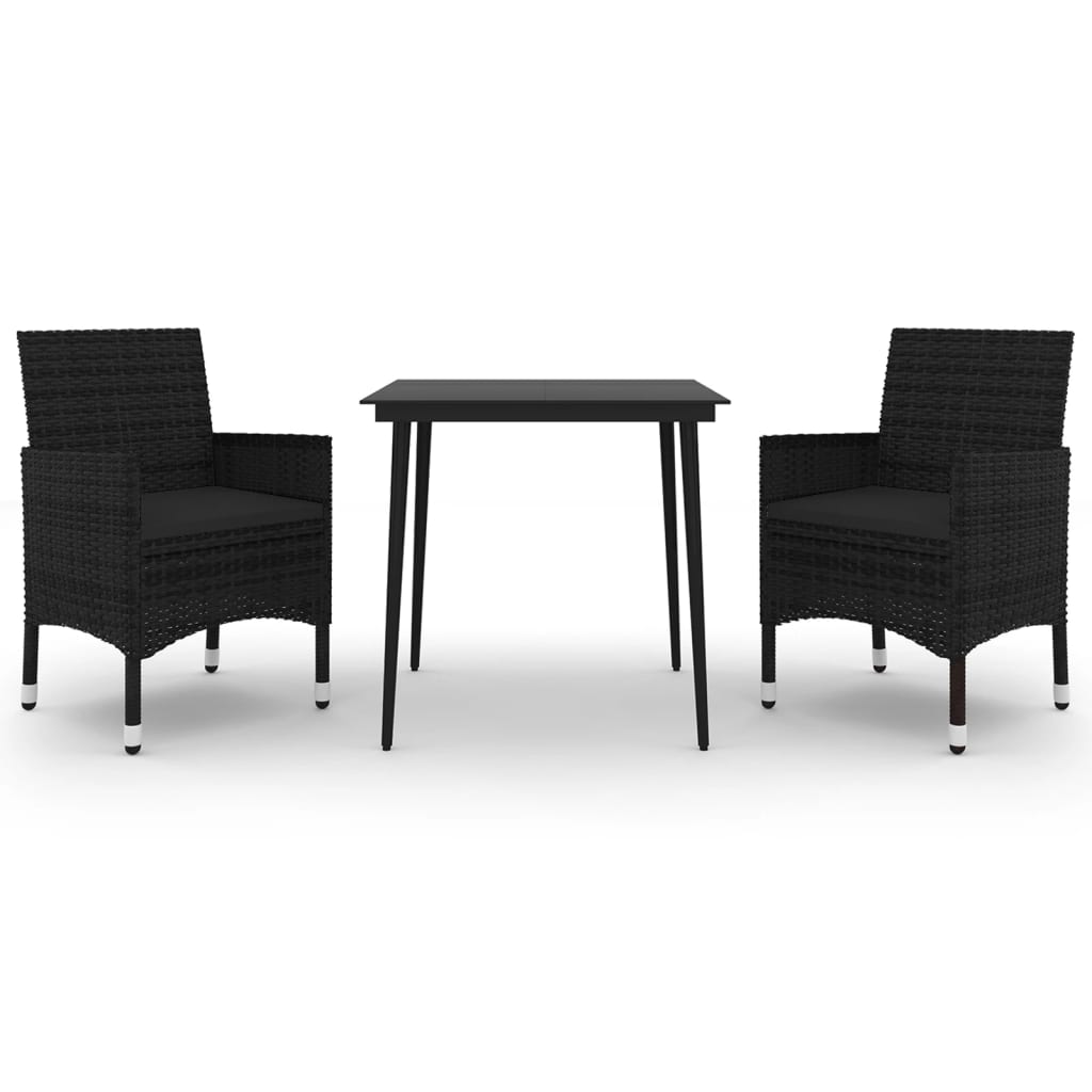 Garden Dining Set Black Poly Rattan, Steel, Glass Medium
