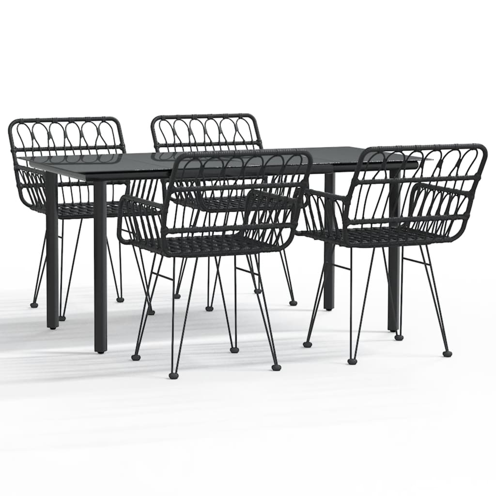 Garden Dining Set Black Poly Rattan, Steel, Tempered Glass Medium