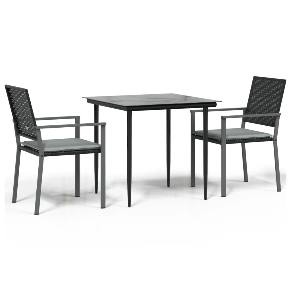 Garden Dining Set Black Poly Rattan, Steel, Tempered Glass, Polyester