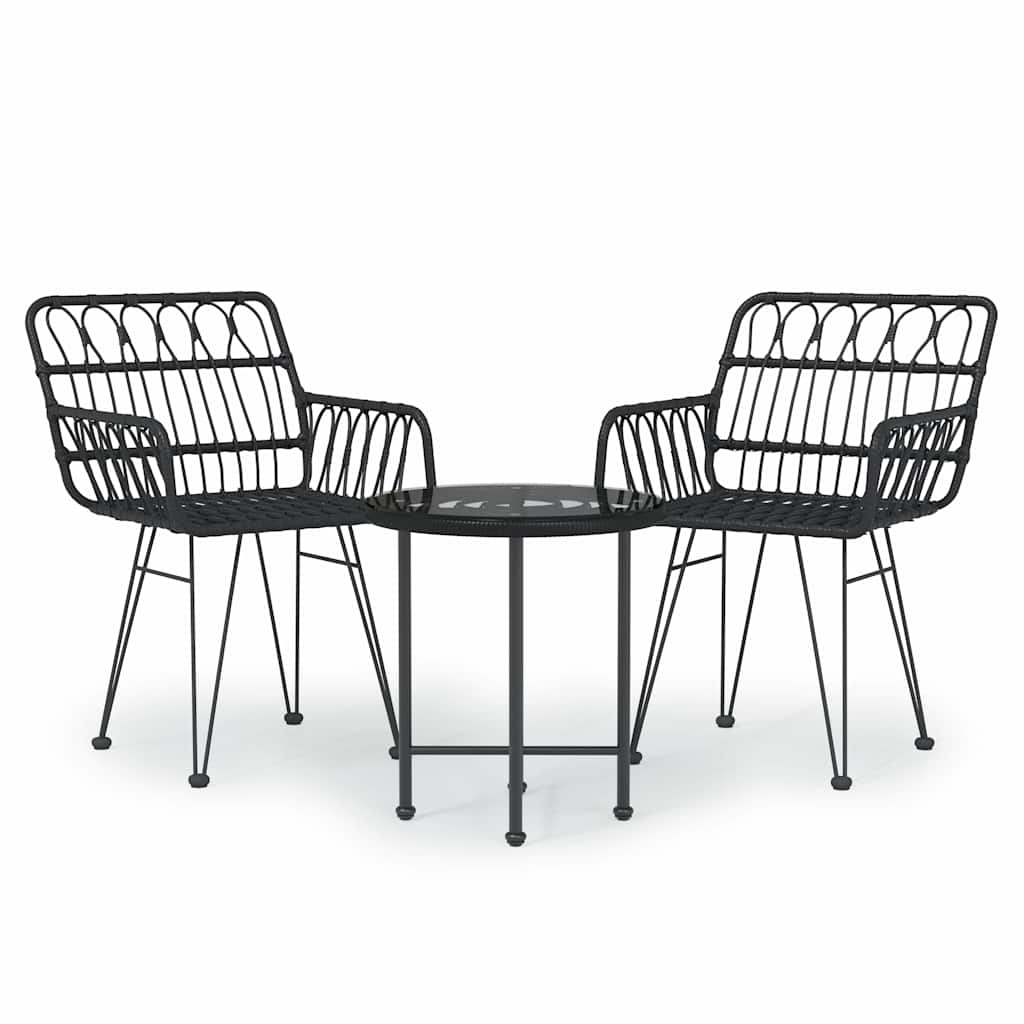 Garden Dining Set Black Poly Rattan, Steel, Tempered Glass Standard