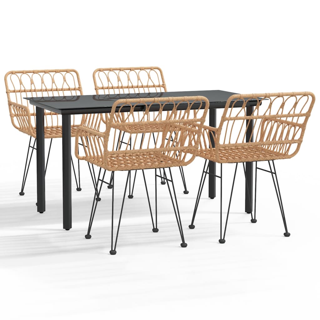 Garden Dining Set Black Polyethylene Rattan, Steel, Glass Medium