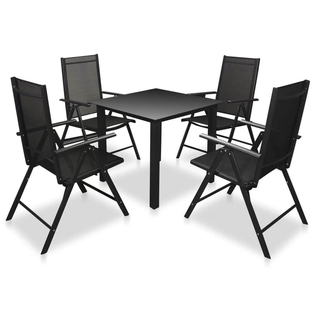 Garden Dining Set Black Powder-coated aluminum, textilene, glass