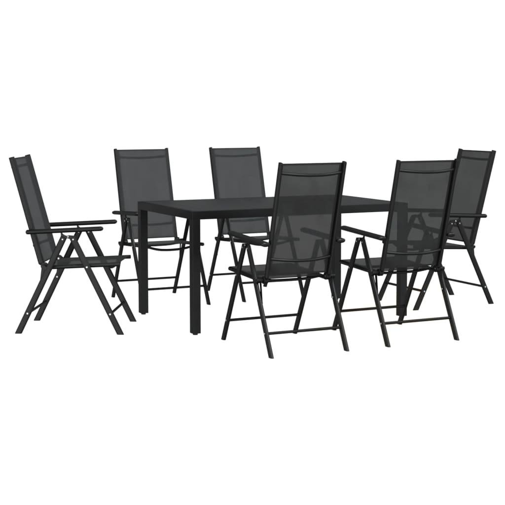 Garden Dining Set Black Powder-coated aluminum, WPC, Textilene