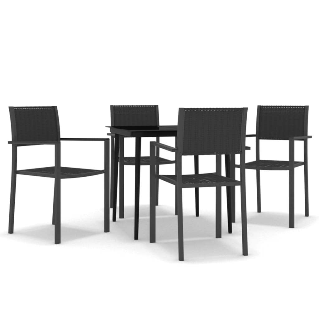 Garden Dining Set Black Powder-Coated Steel 5 Piece Light Weight