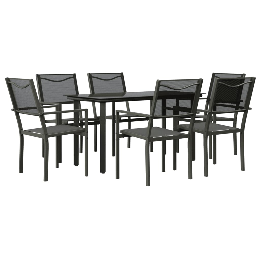 Garden Dining Set Black Powder-coated steel 7 Piece Set Ergonomic