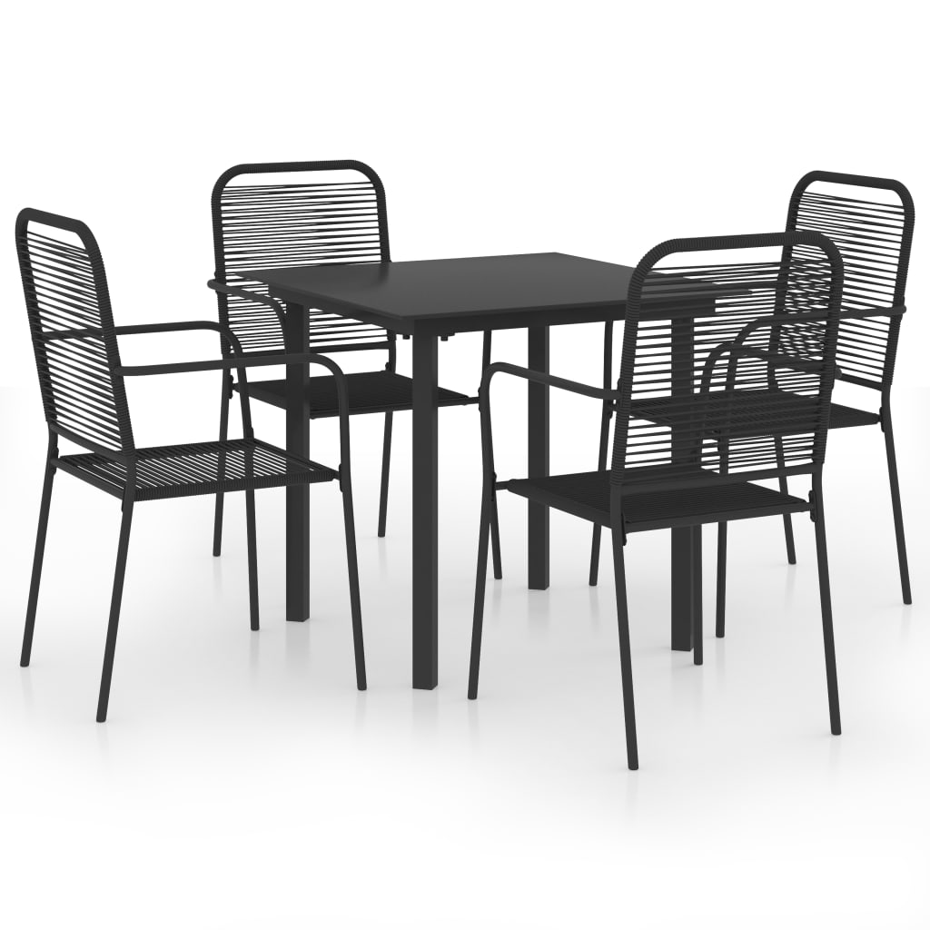Garden Dining Set Black Powder-coated steel, glass, cotton rope