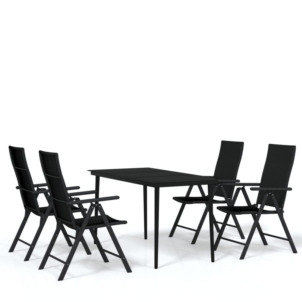 Garden Dining Set Black Powder-coated steel, glass, PE rattan