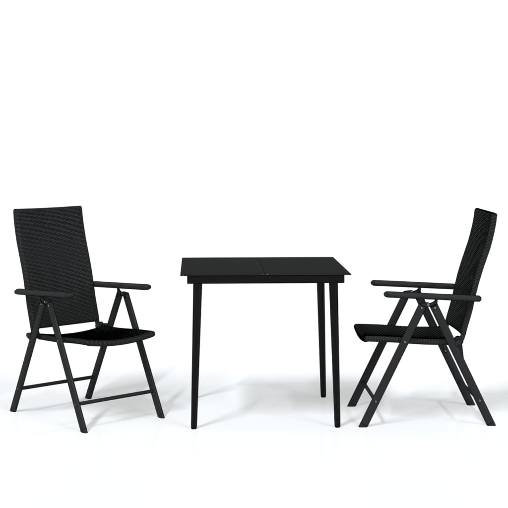 Garden Dining Set Black Powder-coated steel, glass, PE Rattan