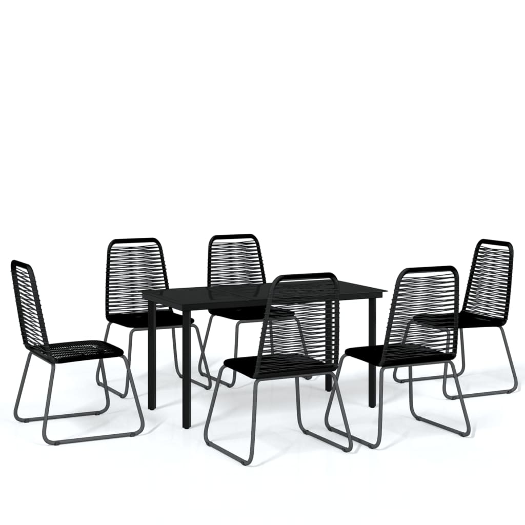 Garden Dining Set Black Powder-coated steel, glass, PE rattan Large