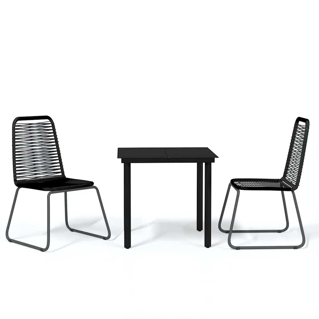 Garden Dining Set Black Powder-coated steel, glass, PE rattan