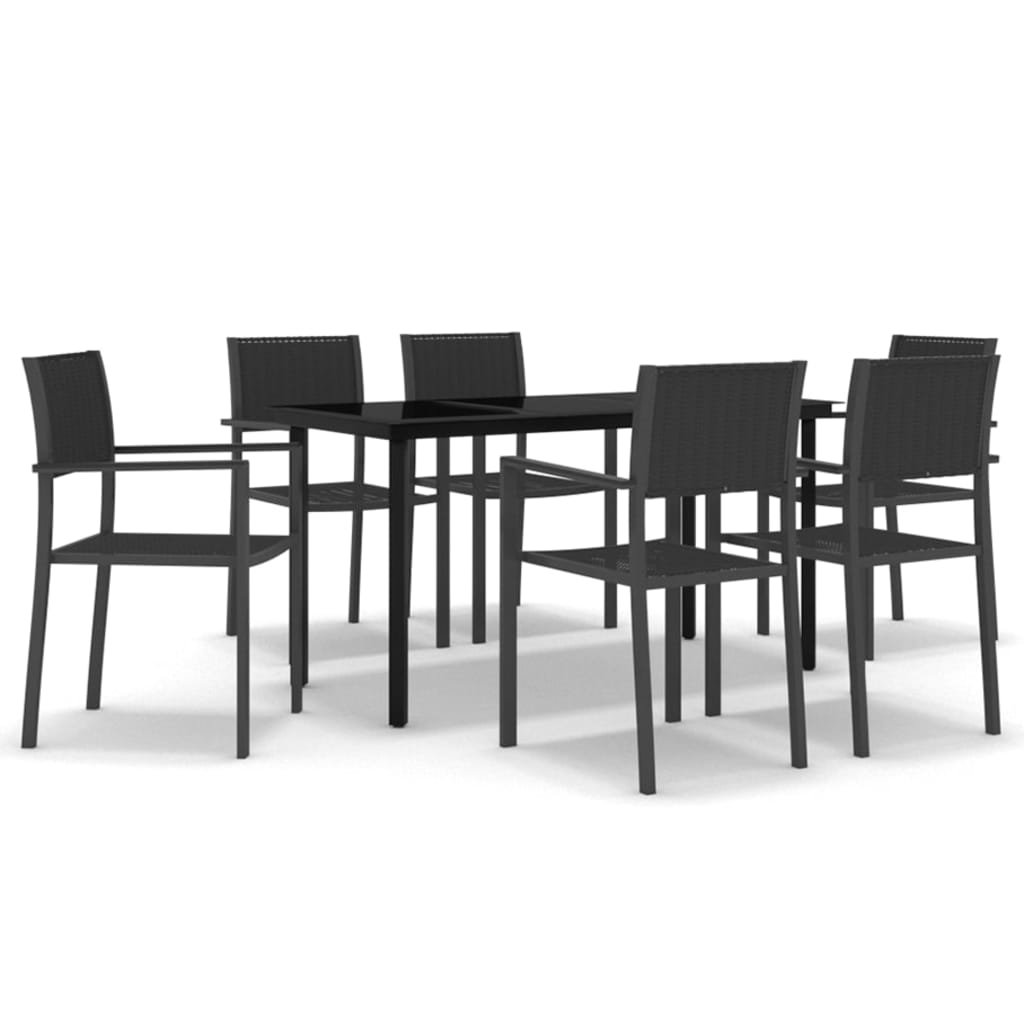 Garden Dining Set Black Powder-coated steel, glass, plastic Large