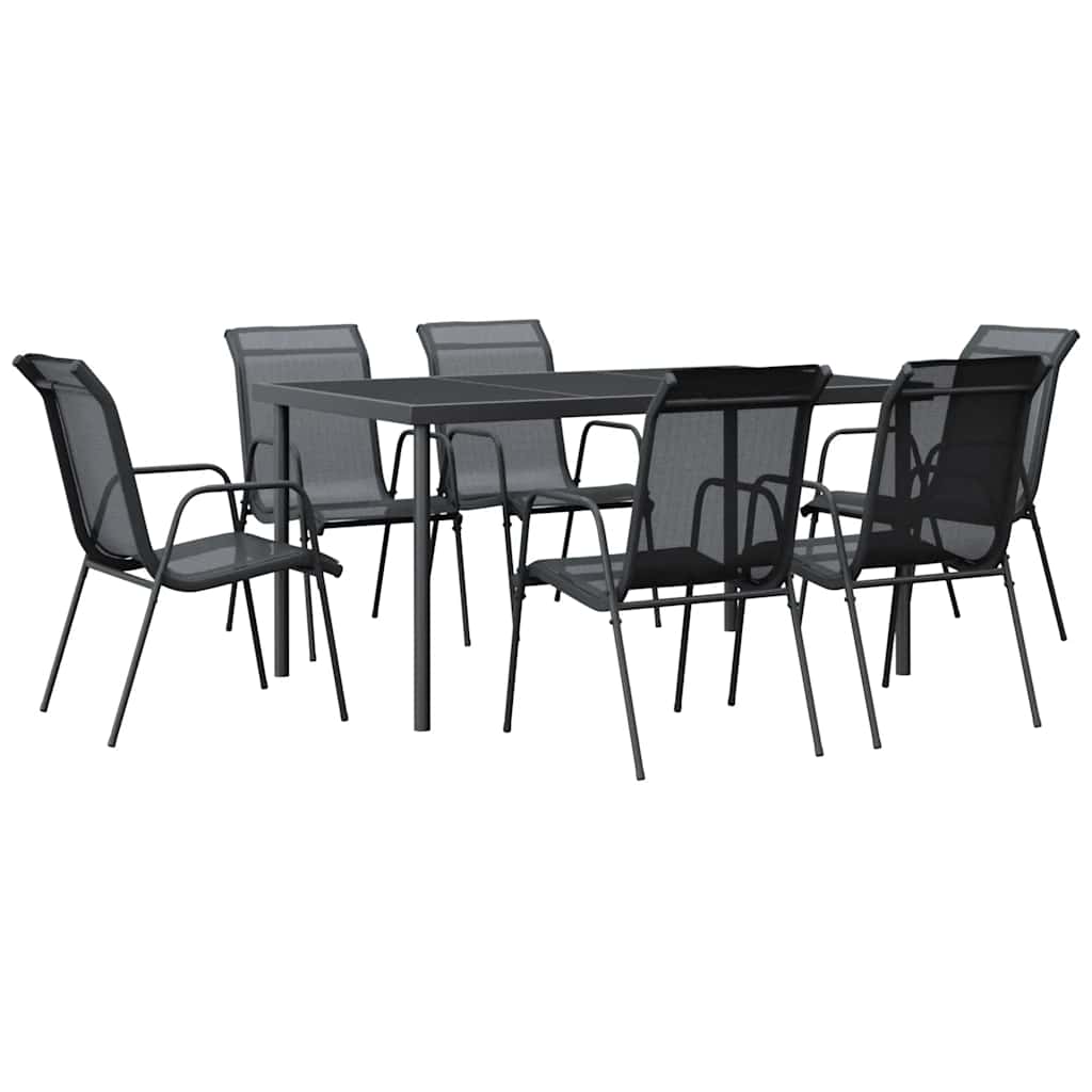 Garden Dining Set Black Powder-Coated Steel Large Ergonomic