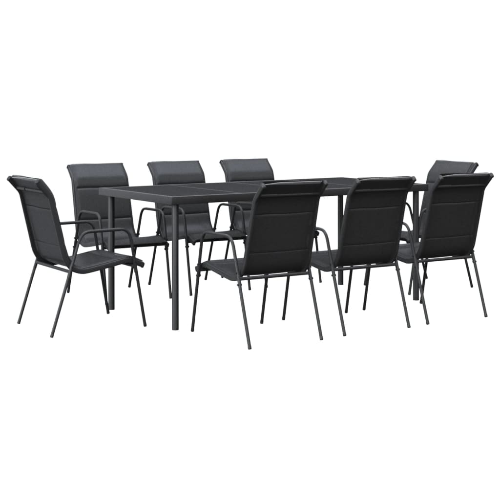 Garden Dining Set Black Powder-coated steel Large