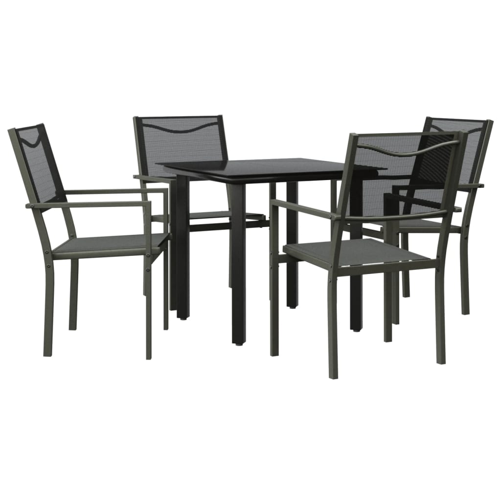 Garden Dining Set Black Powder-Coated Steel Medium Durable
