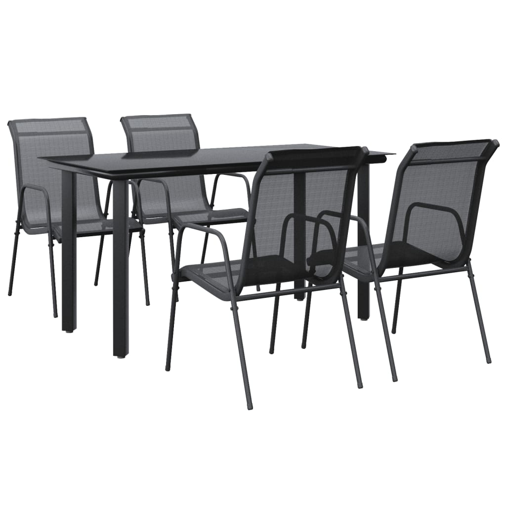 Garden Dining Set Black Powder-Coated Steel Medium Stackable
