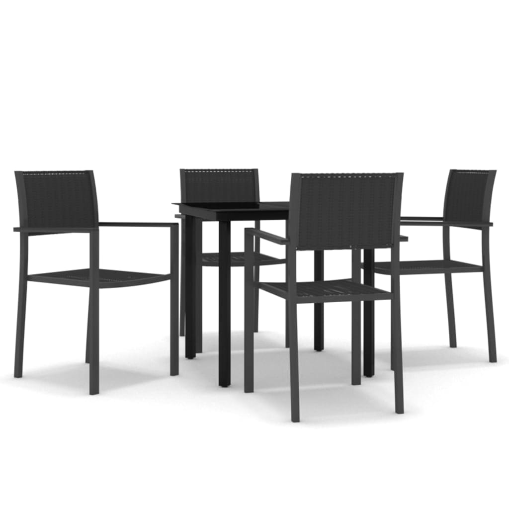 Garden Dining Set Black Powder-coated steel, plastic, glass
