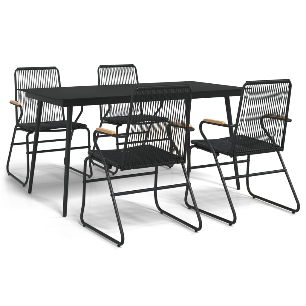 Garden Dining Set Black PVC rattan Medium Durable