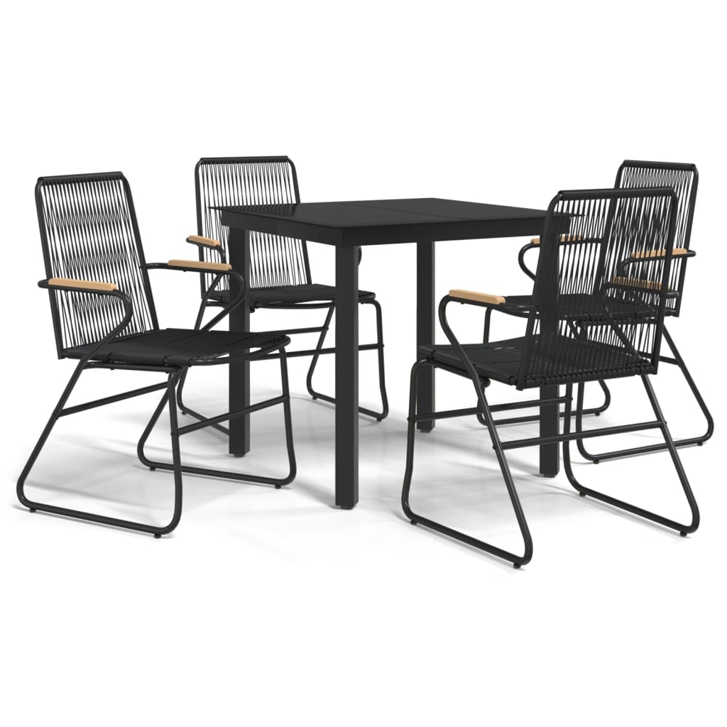Garden Dining Set Black PVC rattan, powder-coated steel, glass