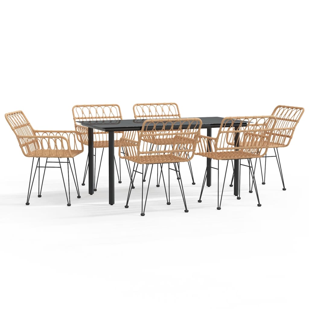 Garden Dining Set Black Steel, Poly Rattan Standard Durable