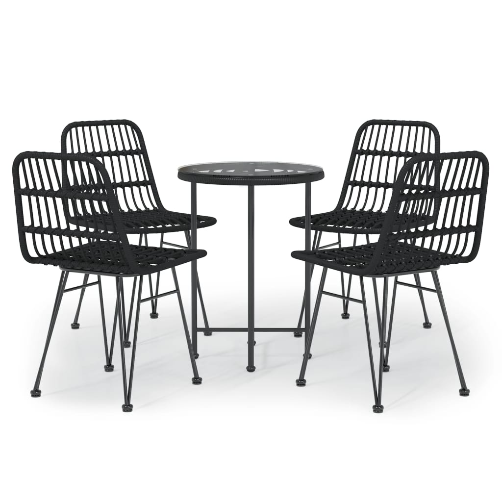 Garden Dining Set Black Steel, Polyethylene, Tempered Glass