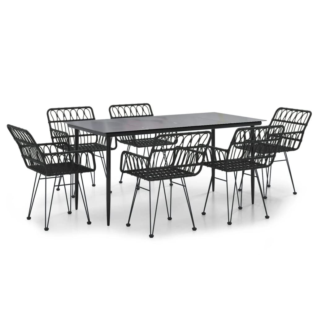 Garden Dining Set Black Steel, Polyethylene, Tempered Glass