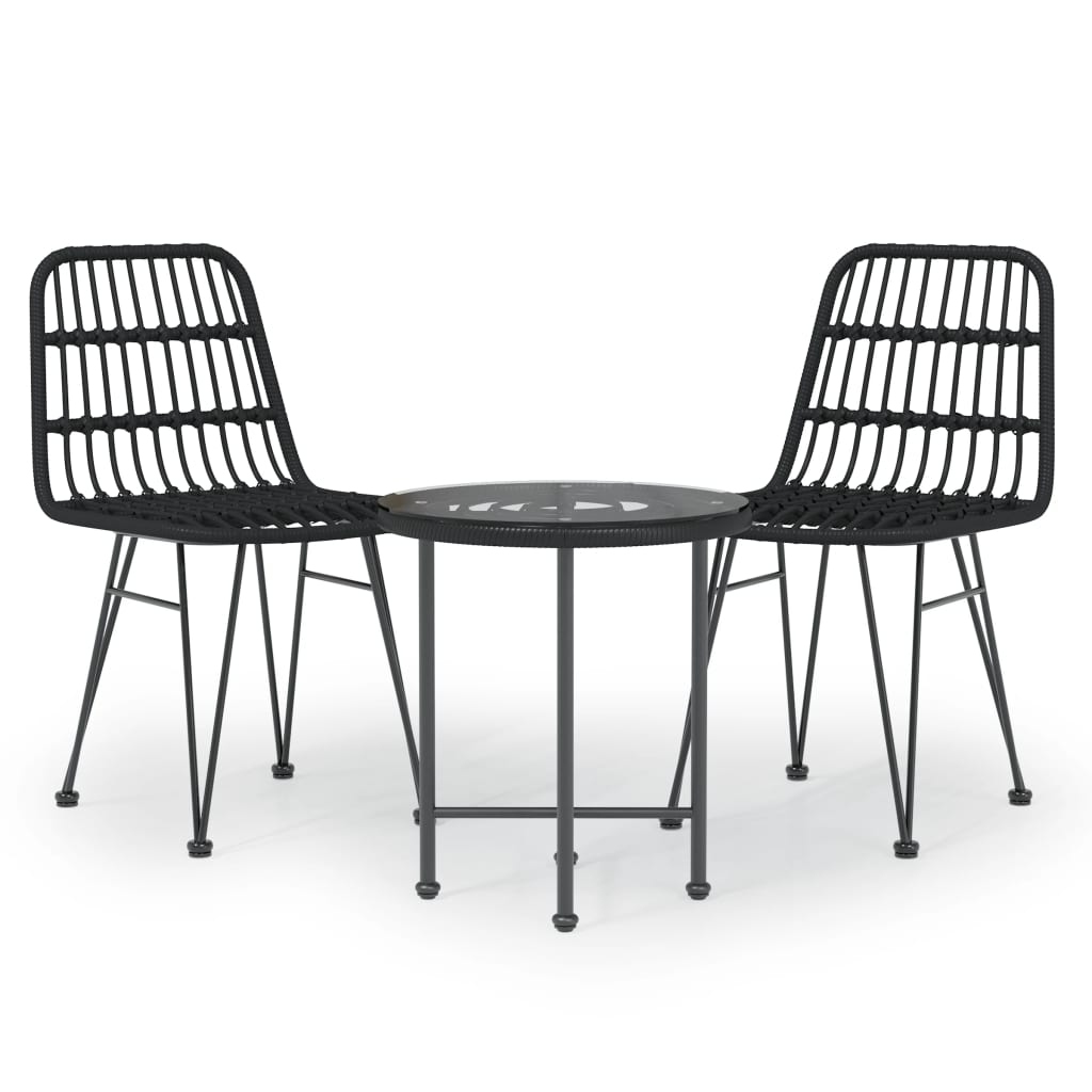 Garden Dining Set Black Steel, Polyethylene with a Rattan Look
