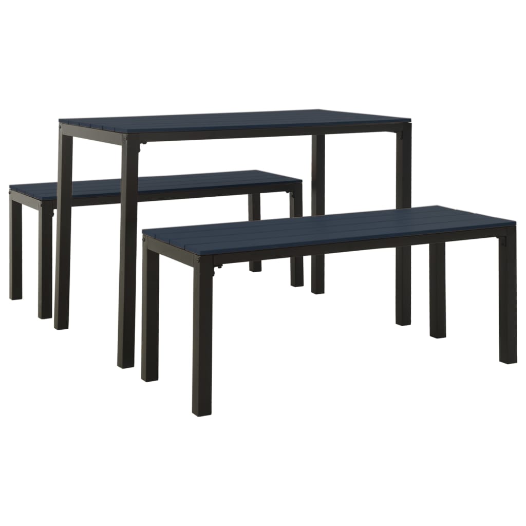 Garden Dining Set Black Steel, Wood Plastic Composites Medium