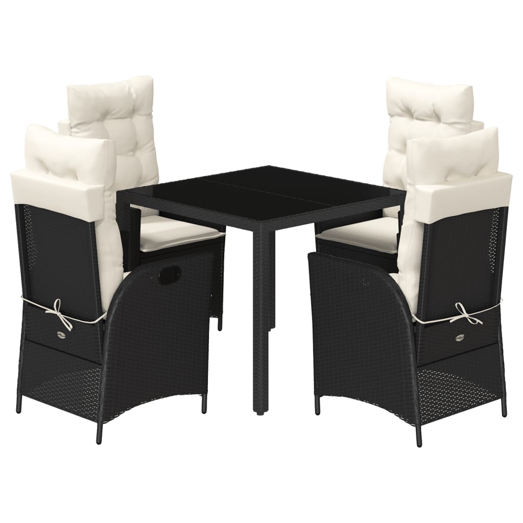 Garden Dining Set Black table and chairs with cream white cushions