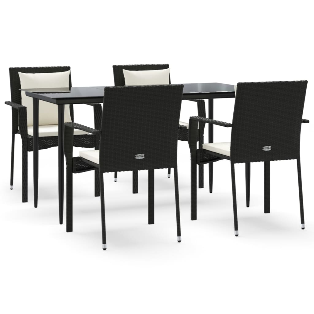 Garden Dining Set Black table and chairs with cream white cushions