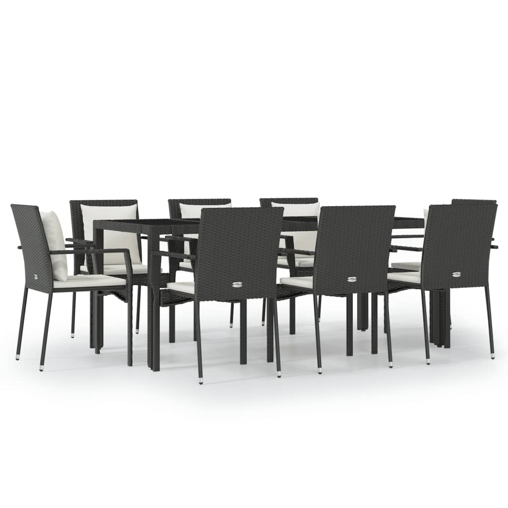 Garden Dining Set Black table, Cream white cushions