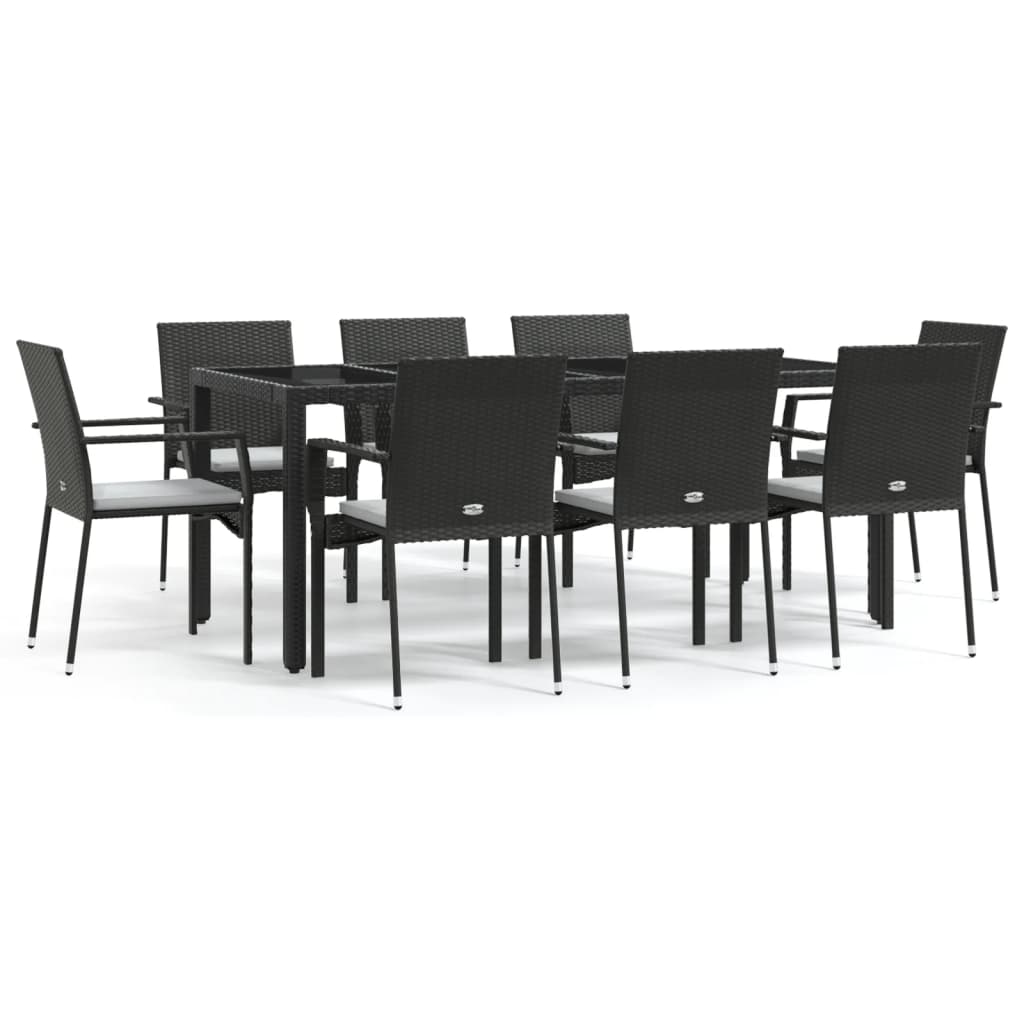 Garden Dining Set Black table, cream white cushions