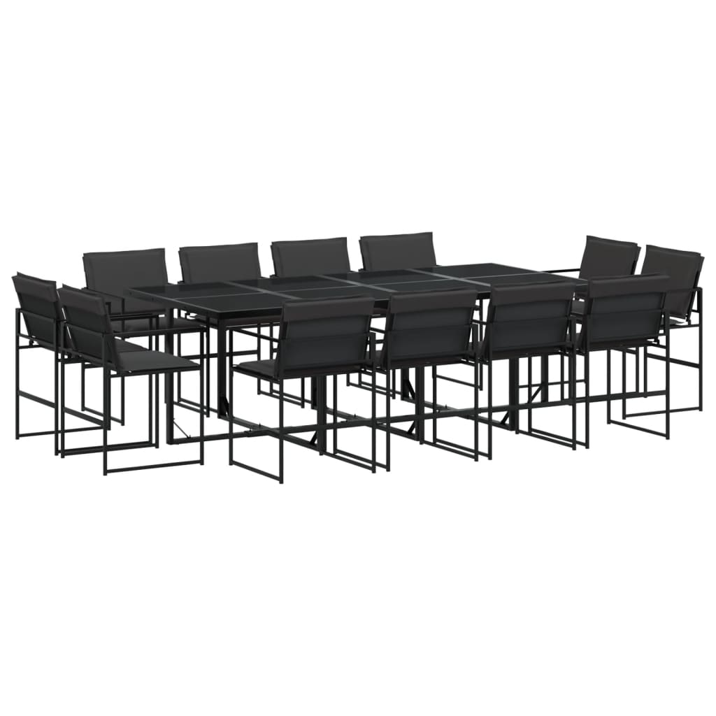 Garden Dining Set Black Tempered Glass Large Foldable