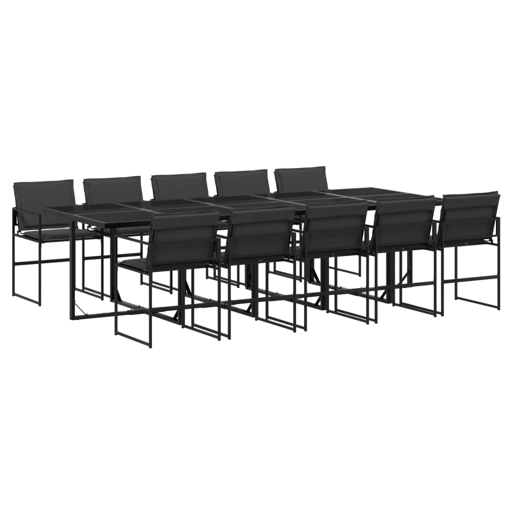 Garden Dining Set Black Textilene fabric 11 Piece Set Foldable