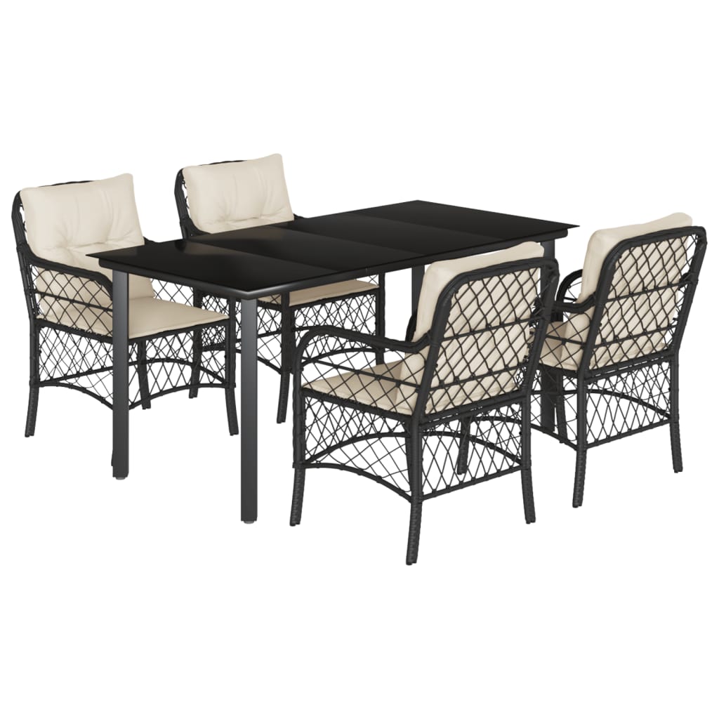 Garden Dining Set Black with cream cushions